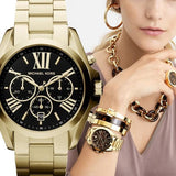 Buy Shop Michael Kors Bradshaw Black Dial Gold Steel Strap Watch for Women - MK5739 USA Online
