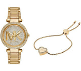 Buy Shop Michael Kors Parker Analog Crystals Gold Dial Gold Steel Strap Watch For Women - MK7283 USA Online