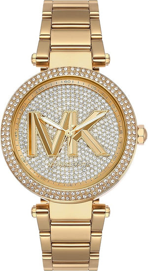 Buy Shop Michael Kors Parker Analog Crystals Gold Dial Gold Steel Strap Watch For Women - MK7283 USA Online