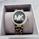 Buy Shop Michael Kors Parker Black Dial Cheetah Print Brown Leather Strap Watch For Women - MK4723 USA Online