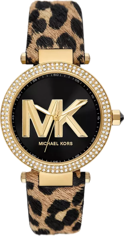 Buy Shop Michael Kors Parker Black Dial Cheetah Print Brown Leather Strap Watch For Women - MK4723 USA Online