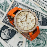 Buy Shop Michael Kors Parker Champagne Dial Orange Leather Strap Watch for Women - MK2279 USA Online