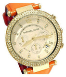 Buy Shop Michael Kors Parker Champagne Dial Orange Leather Strap Watch for Women - MK2279 USA Online