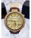 Buy Shop Michael Kors Parker Champagne Gold Dial Brown Leather Strap Watch for Women - MK2249 USA Online
