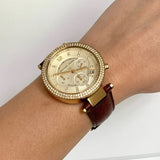 Buy Shop Michael Kors Parker Champagne Gold Dial Brown Leather Strap Watch for Women - MK2249 USA Online