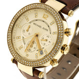 Buy Shop Michael Kors Parker Champagne Gold Dial Brown Leather Strap Watch for Women - MK2249 USA Online