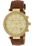 Buy Shop Michael Kors Parker Champagne Gold Dial Brown Leather Strap Watch for Women - MK2249 USA Online