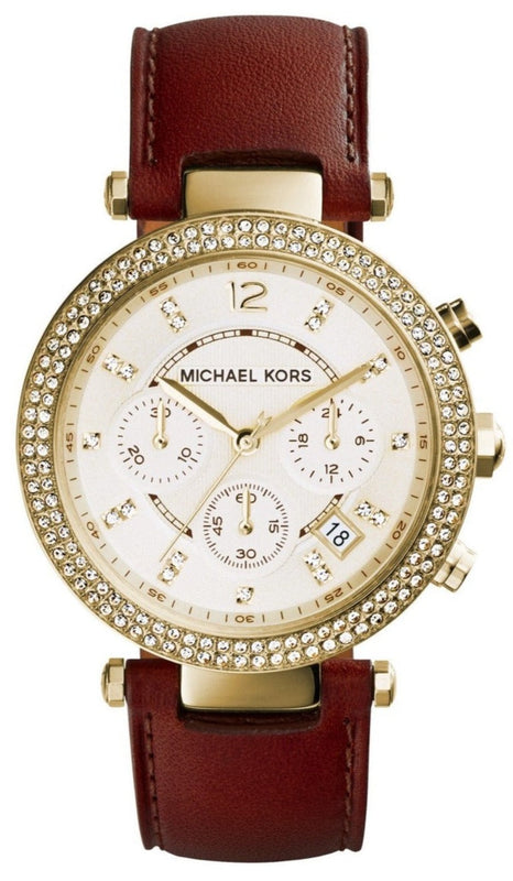 Buy Shop Michael Kors Parker Champagne Gold Dial Brown Leather Strap Watch for Women - MK2249 USA Online