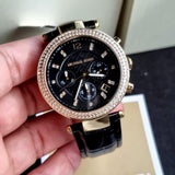 Buy Shop Michael Kors Parker Chronograph Black Dial Black Leather Strap Watch For Women - MK6984 USA Online