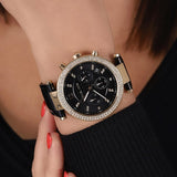 Buy Shop Michael Kors Parker Chronograph Black Dial Black Leather Strap Watch For Women - MK6984 USA Online