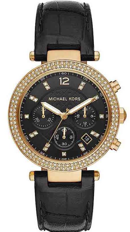 Buy Shop Michael Kors Parker Chronograph Black Dial Black Leather Strap Watch For Women - MK6984 USA Online