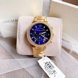 Buy Shop Michael Kors Parker Chronograph Blue Dial Gold Steel Strap Watch For Women - MK6262 USA Online