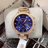 Buy Shop Michael Kors Parker Chronograph Blue Dial Gold Steel Strap Watch For Women - MK6262 USA Online