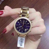 Buy Shop Michael Kors Parker Chronograph Blue Dial Gold Steel Strap Watch For Women - MK6262 USA Online