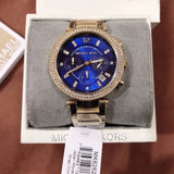 Buy Shop Michael Kors Parker Chronograph Blue Dial Gold Steel Strap Watch For Women - MK6262 USA Online