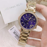 Buy Shop Michael Kors Parker Chronograph Blue Dial Gold Steel Strap Watch For Women - MK6262 USA Online