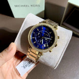 Buy Shop Michael Kors Parker Chronograph Blue Dial Gold Steel Strap Watch For Women - MK6262 USA Online