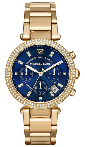 Buy Shop Michael Kors Parker Chronograph Blue Dial Gold Steel Strap Watch For Women - MK6262 USA Online