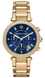 Buy Shop Michael Kors Parker Chronograph Blue Dial Gold Steel Strap Watch For Women - MK6262 USA Online