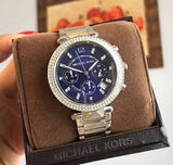 Buy Shop Michael Kors Parker Chronograph Blue Dial Silver Steel Strap Watch for Women - MK6117 USA Online