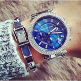 Buy Shop Michael Kors Parker Chronograph Blue Dial Silver Steel Strap Watch for Women - MK6117 USA Online