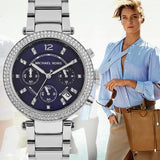Buy Shop Michael Kors Parker Chronograph Blue Dial Silver Steel Strap Watch for Women - MK6117 USA Online