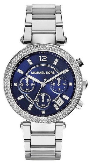 Buy Shop Michael Kors Parker Chronograph Blue Dial Silver Steel Strap Watch for Women - MK6117 USA Online