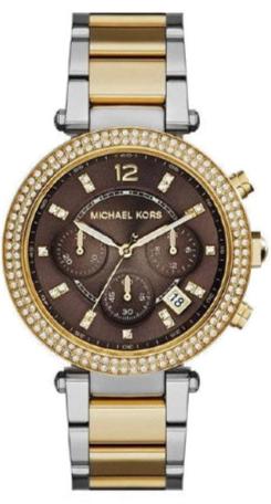 Buy Shop Michael Kors Parker Chronograph Brown Dial Two Tone Steel Strap Watch for Women - MK6118 USA Online