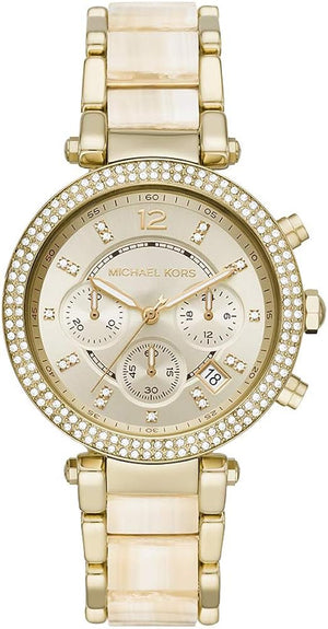 Buy Shop Michael Kors Parker Chronograph Gold Dial Gold Steel Strap Watch For Women - MK6831 USA Online