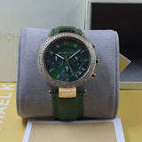 Buy Shop Michael Kors Parker Chronograph Green Dial Green Leather Strap Watch For Women - MK6985 USA Online