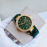 Buy Shop Michael Kors Parker Chronograph Green Dial Green Leather Strap Watch For Women - MK6985 USA Online