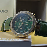 Buy Shop Michael Kors Parker Chronograph Green Dial Green Leather Strap Watch For Women - MK6985 USA Online