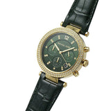 Buy Shop Michael Kors Parker Chronograph Green Dial Green Leather Strap Watch For Women - MK6985 USA Online