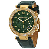 Buy Shop Michael Kors Parker Chronograph Green Dial Green Leather Strap Watch For Women - MK6985 USA Online