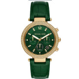 Buy Shop Michael Kors Parker Chronograph Green Dial Green Leather Strap Watch For Women - MK6985 USA Online
