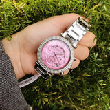 Buy Shop Michael Kors Parker Chronograph Pink Dial Silver Steel Strap Watch For Women - MK6105 USA Online