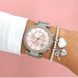 Buy Shop Michael Kors Parker Chronograph Pink Dial Silver Steel Strap Watch For Women - MK6105 USA Online