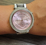 Buy Shop Michael Kors Parker Chronograph Pink Dial Silver Steel Strap Watch For Women - MK6105 USA Online