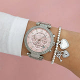 Buy Shop Michael Kors Parker Chronograph Pink Dial Silver Steel Strap Watch For Women - MK6105 USA Online