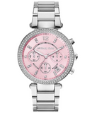 Buy Shop Michael Kors Parker Chronograph Pink Dial Silver Steel Strap Watch For Women - MK6105 USA Online