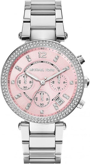 Buy Shop Michael Kors Parker Chronograph Pink Dial Silver Steel Strap Watch For Women - MK6105 USA Online