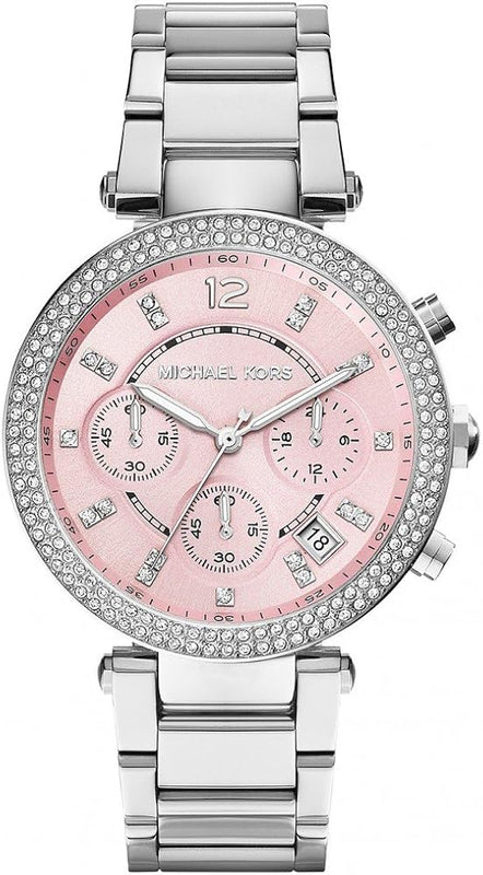 Buy Shop Michael Kors Parker Chronograph Pink Dial Silver Steel Strap Watch For Women - MK6105 USA Online