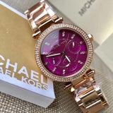 Buy Shop Michael Kors Parker Chronograph Purple Dial Rose Gold Steel Strap Watch For Women - MK6417 USA Online