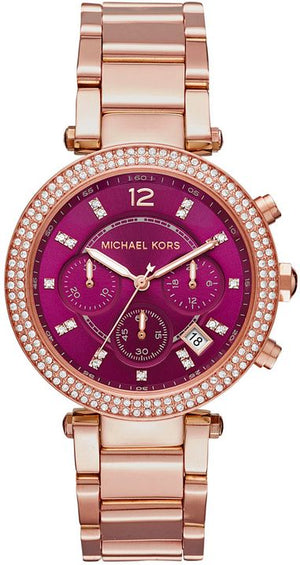 Buy Shop Michael Kors Parker Chronograph Purple Dial Rose Gold Steel Strap Watch For Women - MK6417 USA Online