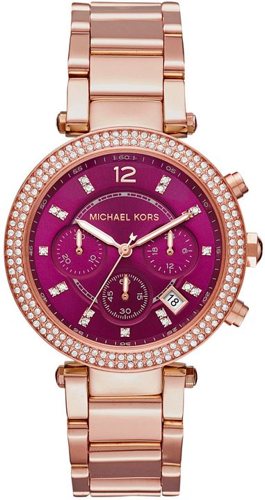Buy Shop Michael Kors Parker Chronograph Purple Dial Rose Gold Steel Strap Watch For Women - MK6417 USA Online