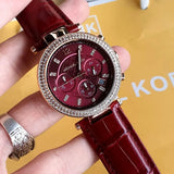 Buy Shop Michael Kors Parker Chronograph Red Dial Red Leather Strap Watch For Women - MK6986 USA Online