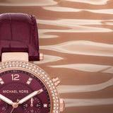 Buy Shop Michael Kors Parker Chronograph Red Dial Red Leather Strap Watch For Women - MK6986 USA Online