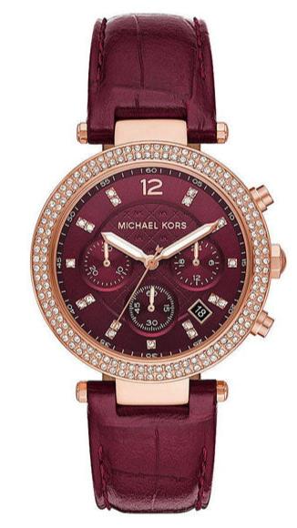 Buy Shop Michael Kors Parker Chronograph Red Dial Red Leather Strap Watch For Women - MK6986 USA Online