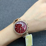 Buy Shop Michael Kors Parker Chronograph Red Dial Rose Gold Steel Strap Watch For Women - MK6106 USA Online