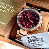 Buy Shop Michael Kors Parker Chronograph Red Dial Rose Gold Steel Strap Watch For Women - MK6106 USA Online